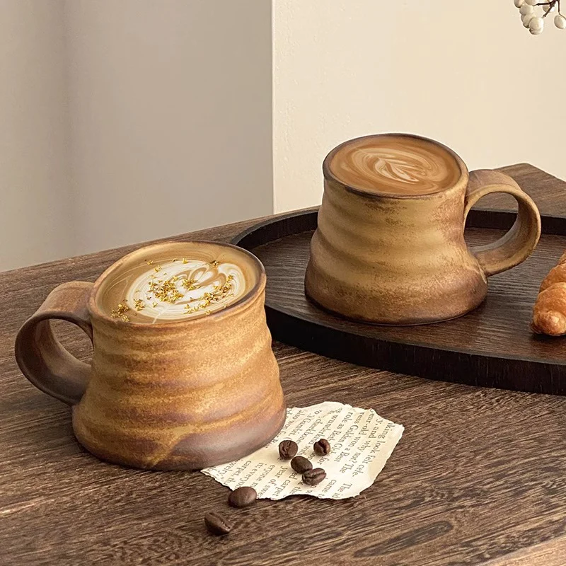 Unique Irregular White Clay Color Small Tea Mugs Handmade Ceramic Coffee Cups with Handle