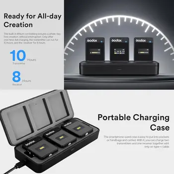Godox MoveLink II M2 Wireless Lavalier Microphone System(2 TX + 1 RX + Charging Case), 2.4G Wireless Noise Cancelling Mic detail image