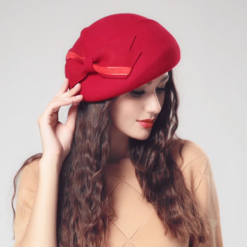 Fashion Hat Warm Wool Felt Hood Band Bow Winter Floppy Hats Berets