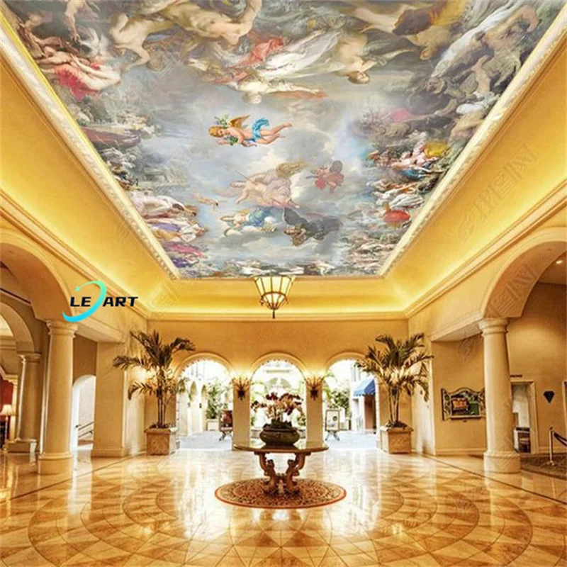LeArt Plafond Pvc European Palace Style Artistic Decorative Gold Stretch Ceiling Design