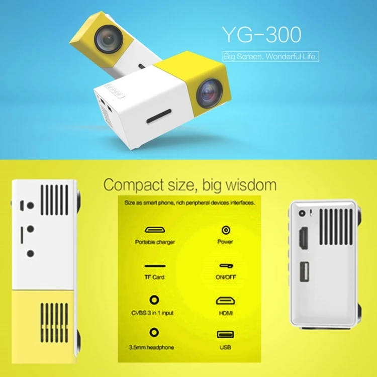Yg300 400lm Portable Mini Home Theater Led Projector With Remote