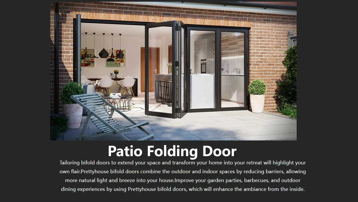 Porta externa de alumínio à prova de furacões, varanda, pátio, vidro à prova de som, jardim, porta dobrável de alumínio 7