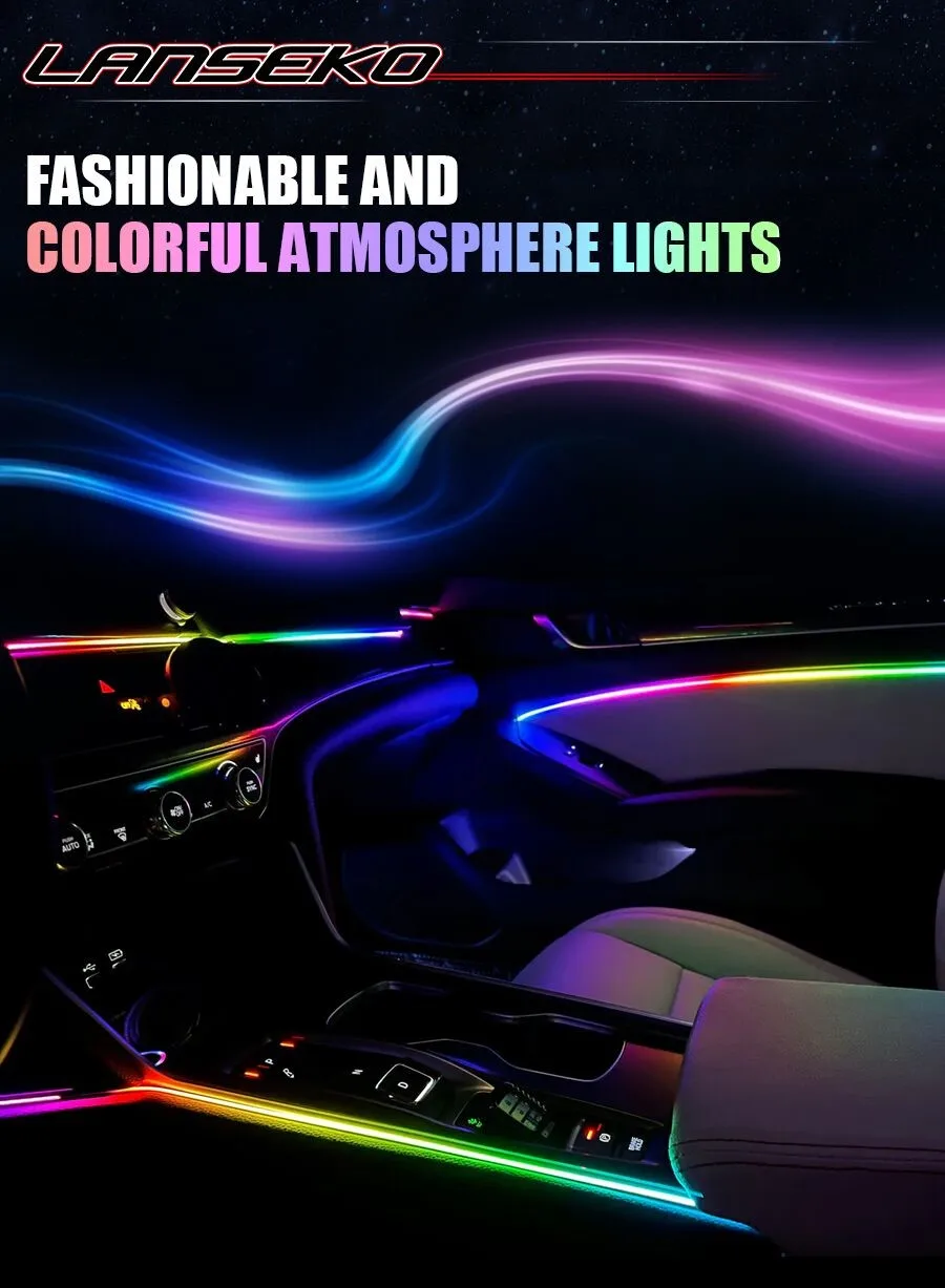 Latest 6 In 1 Car Atmosphere Strip Light Rgb 64 Color Easy Installation App Control Interior