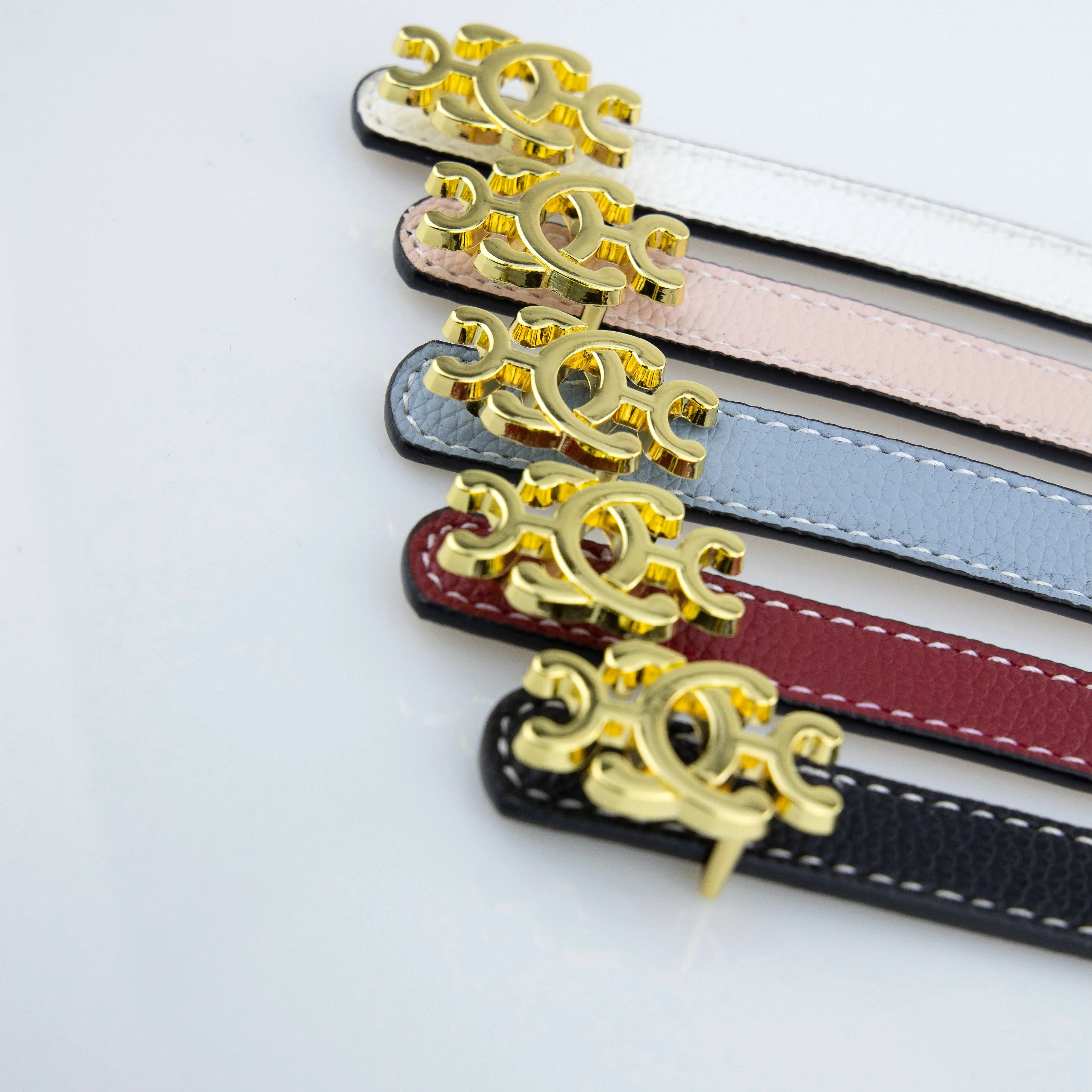 Custom Colors Gold Buckle Luxury Soft Faux Pu Leather Women Wide Dress