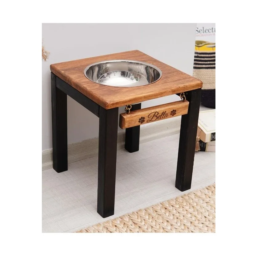 Миска для кормления домашних животных с деревянной подставкой