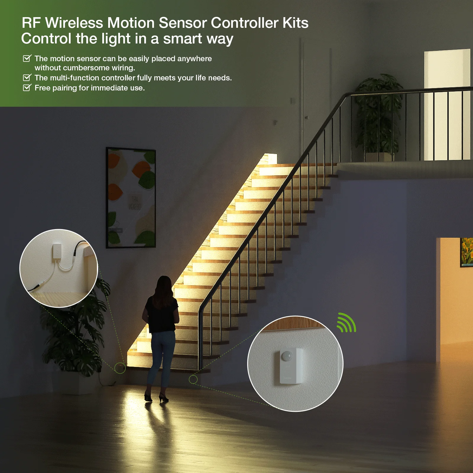 Stair Light Motion Sensor Kit 12volt Mini Wireless Battery Powered  Automatique Motion Sensor, image size:1600x1600