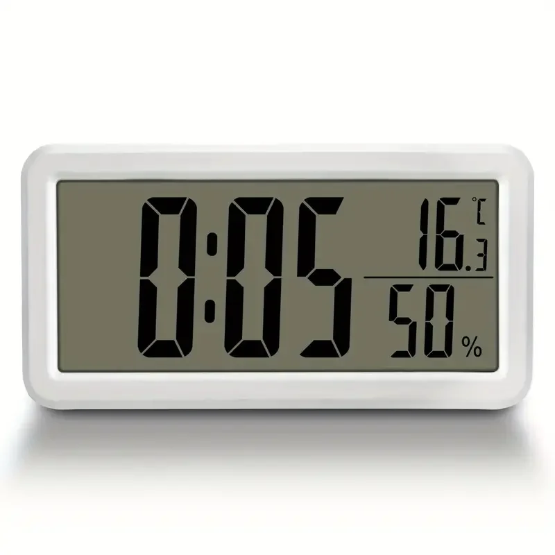 Battery Operated LCD Large Display Wall Clock With Temperature and Humidity Display Time