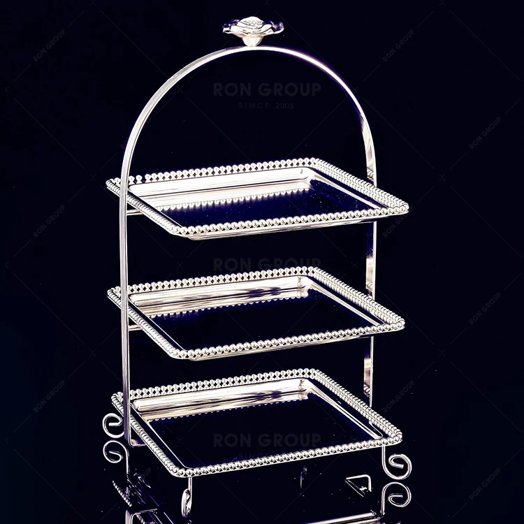 table silver metal 3 piece cake stand wedding party dessert display stand cup cake stand display