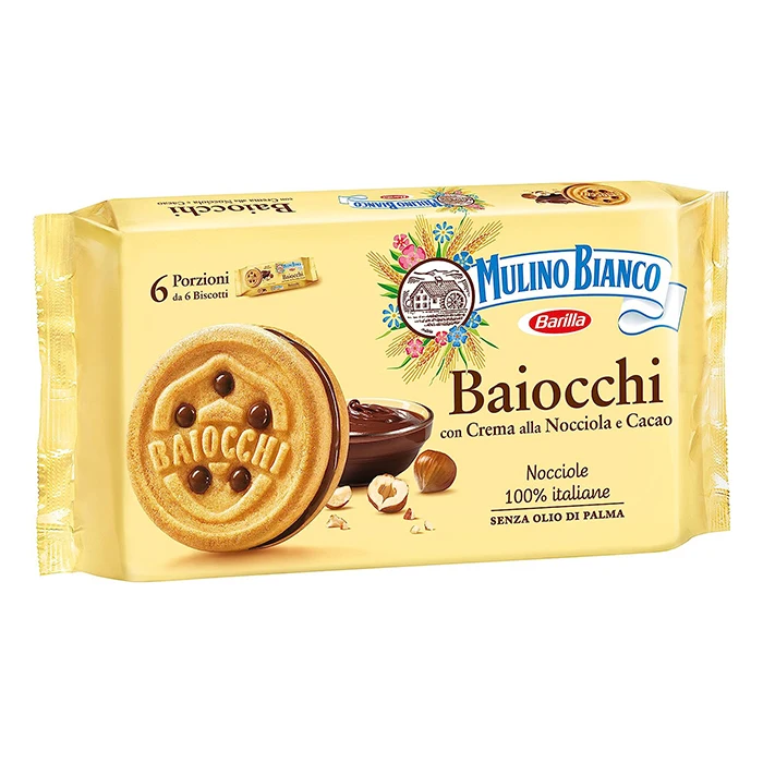 Mulino Bianco Biscotti Baiocchi с фундуком и какао-кремом на завтрак сладкими закусками для