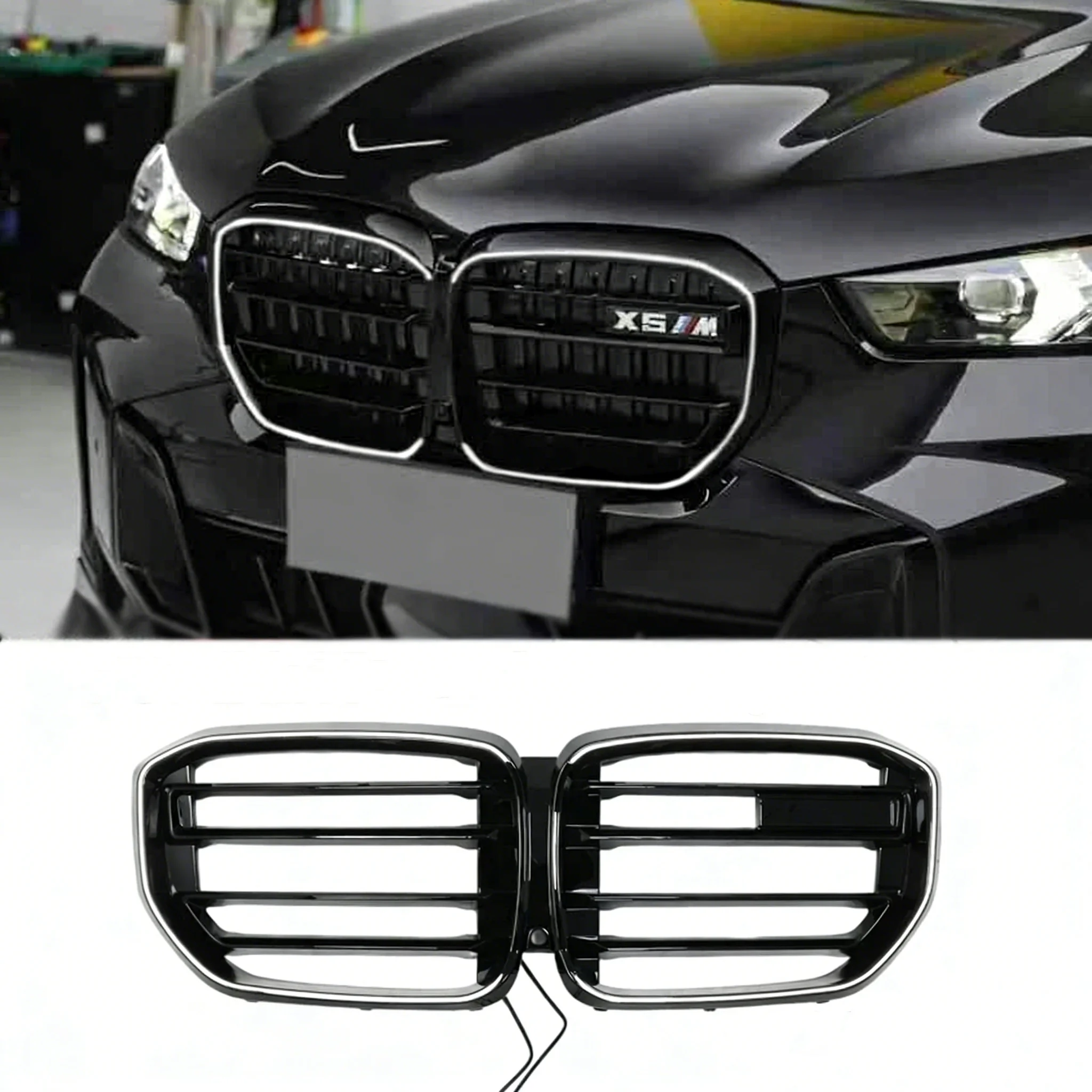 2023-2025 X5M G05 Single Line Gloss Black LED PC Chrome Front Grill Grilles Replacement for BMW Accessories