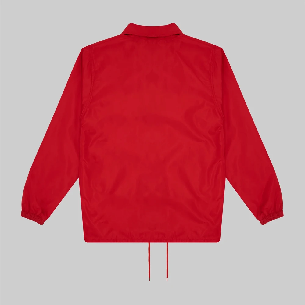 Red Lightweight Coated Woolen Hooded Coach Jacket with Zipper