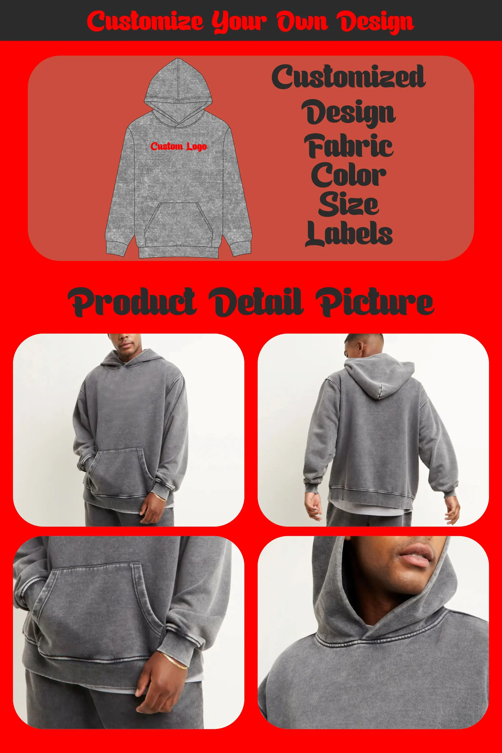 Custom Logo OEM Design Oversized Blank Pullover Hoodie 350 GSM Hoodie ...