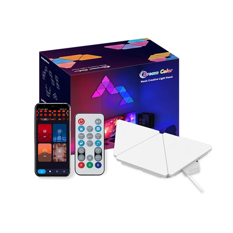 Triangle LED Light Panels With 6 Connection Ports, Smart RGBIC Wall Lights Wifi Connection Compatible With Google Assistant Alexa