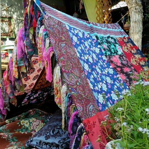 Fabric Canopy Tent for Party Camping Picnic Bed Canopy Shabby Chic Wedding Hippie Wild Floral Patchwork Bohemian Backdrop Tent