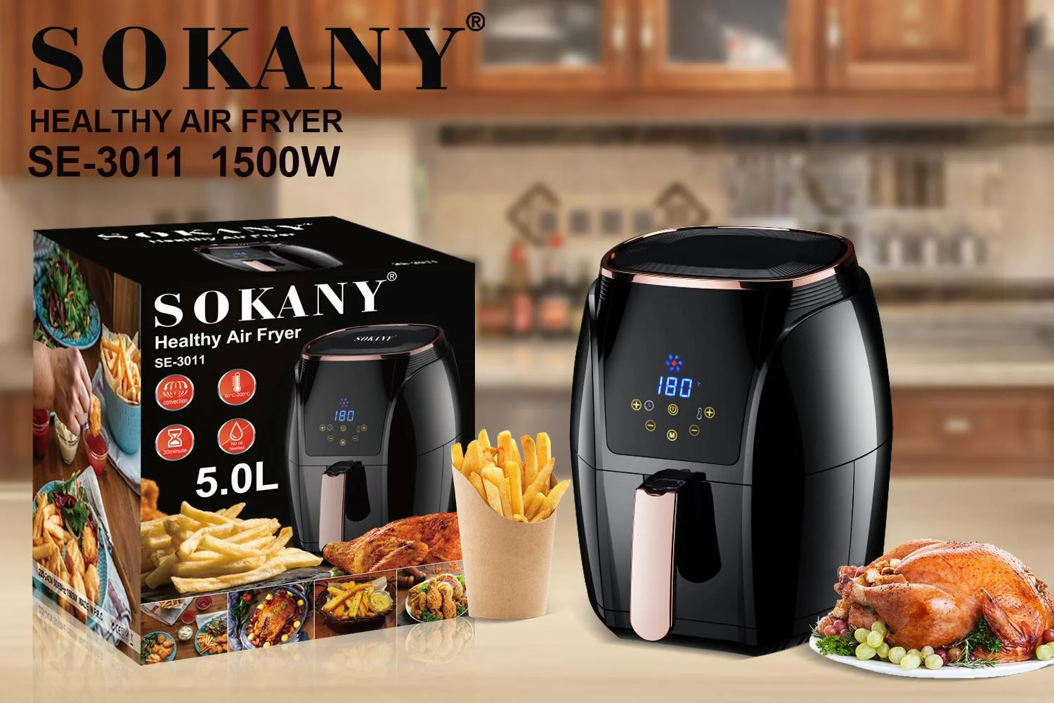Sokany 5l Electric Air Fryer Removable Basket 360° Bake Without Oil 1500w  Multifunction Deep Fryer Oven White 3010 - Electric Deep Fryers - AliExpress