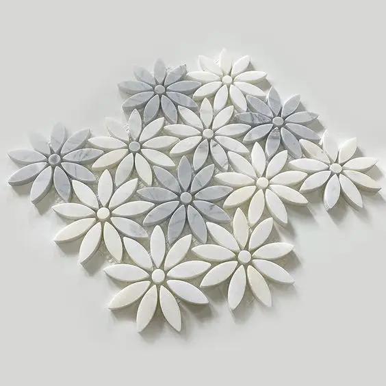 Daisy Field Flower Pattern Waterjet Tiles for Decorative Wall Mosaics