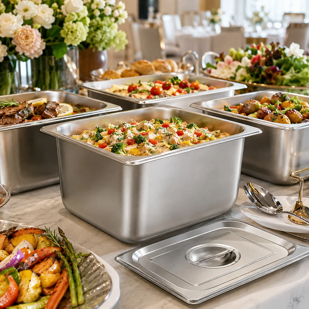 American Style Stainless Steel Gastronorm Pans Metal Buffet Stove Eu Style Food Gn Pan Food Hot Warmers Gastronom Pan