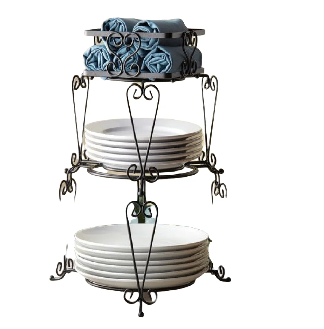 Antique Design Black Color Plate Stand Custom Design For Kitchenware