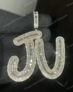 Luxurious Custom Made Pendant Round And Baguette Cut Moissanite 925 Silver Letter Pendant Iced Out Hip Hop Style Jewelry For Men