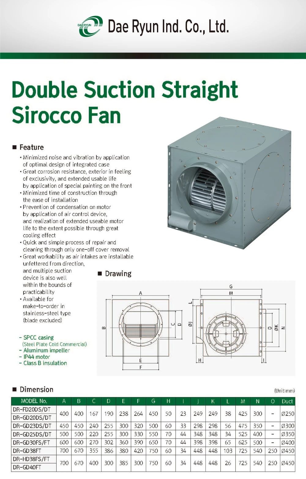 Korean Double Suction Straight Sirocco Fan By Dae Ryun Industrial Strong Wind For Industrial Use