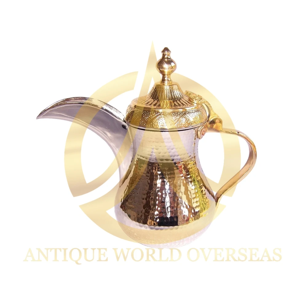 Dinnerware Serving Home Decorative Tea and Coffee Dallah and Jug Handmade Hammered Design Gold Shiny Polished Brass Made