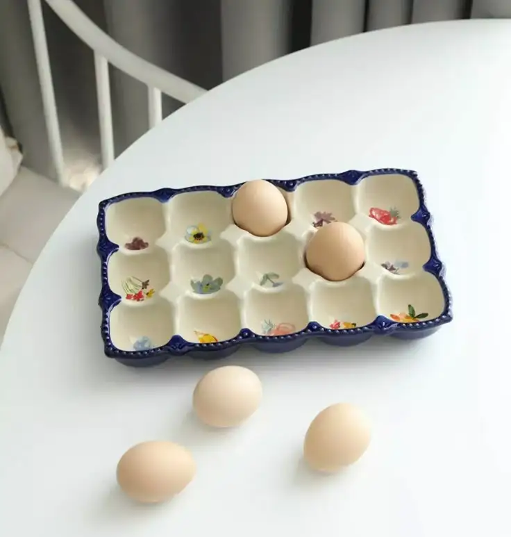 15-Packs Efficient Organization Ceramic Easter Egg Holder Tray Abundant Storage Space for Soft and Hard Boiled Eggs