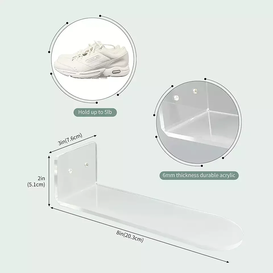 Clear Acrylic Floating Shelves Wall Mount Sneaker Display Shelves Shoes
