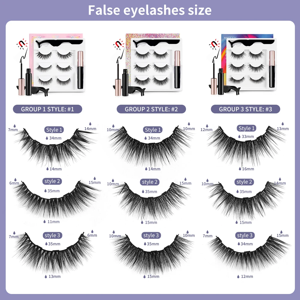 Magefy Eyelashes Wholesale Newest 3 Pairs Pack 3d Eyelashes And Eyeliner Set