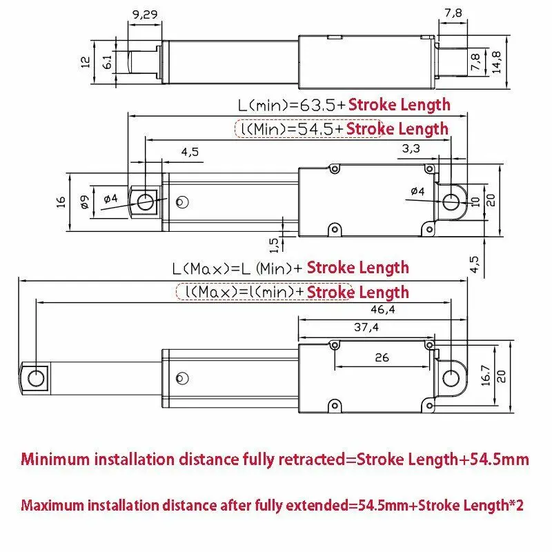 6v 12v 24v 10/17.5/21/25/30/50/75/100/150mm Stroke Micro Mini Linear ...