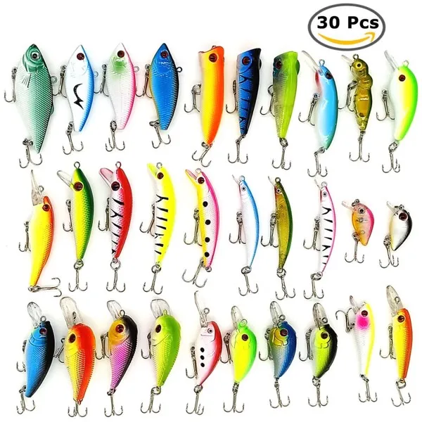 30pcs Lumina Stainless Steel Live Bait Set with Minnow Bait Topwater & Midwater Lures for Freshwater Fishing Anglers