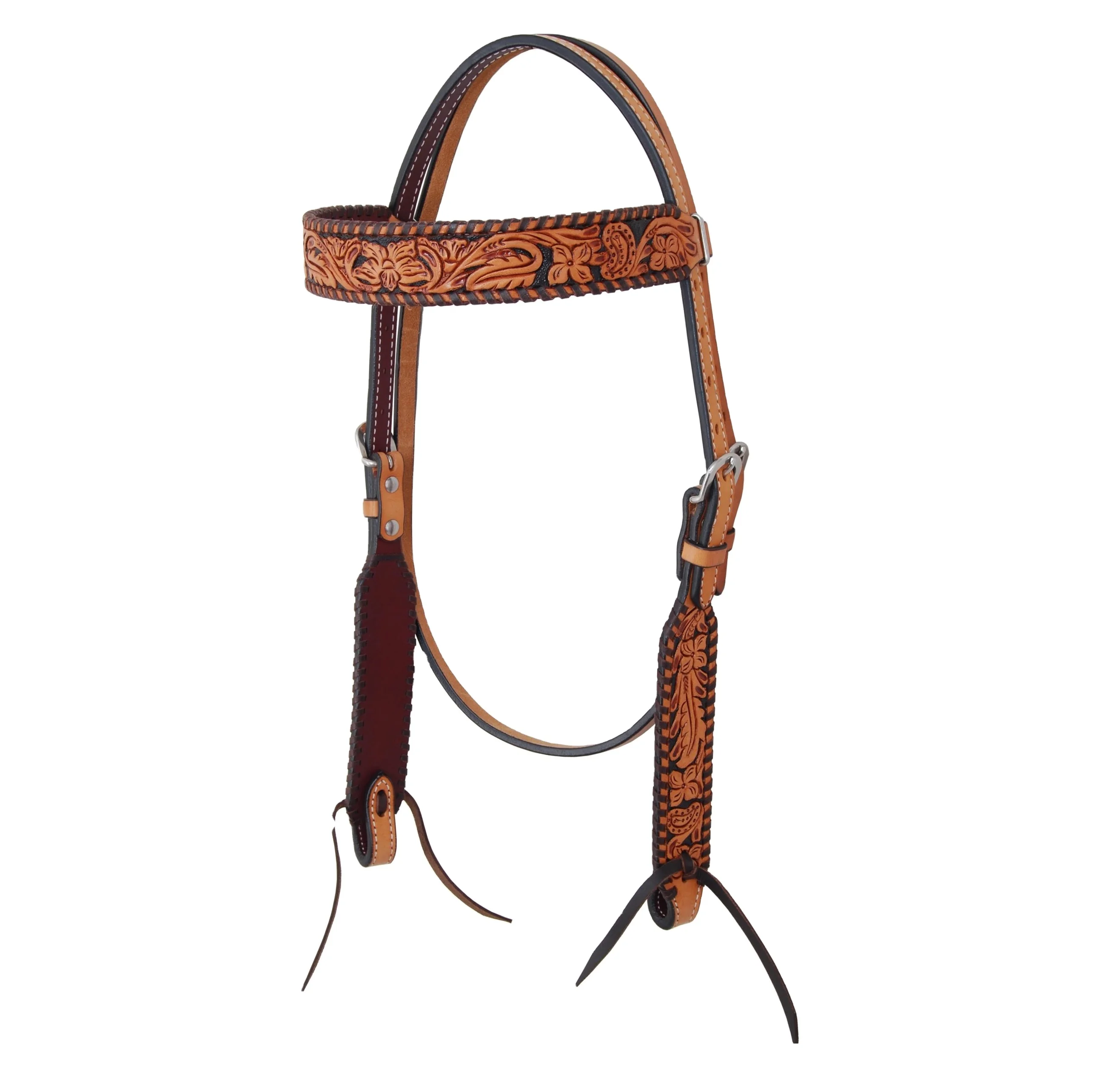 Barrel Western Rodeo Show Horse Tack Floral Hand Tooled Cowhide Leather Headstall/ Western