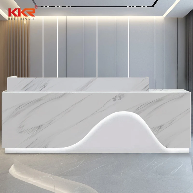Office Custom Front Desk Hotel Supermarket Hospital Information Desk Marble Look Engineer Stone Silica Free Reception Desk