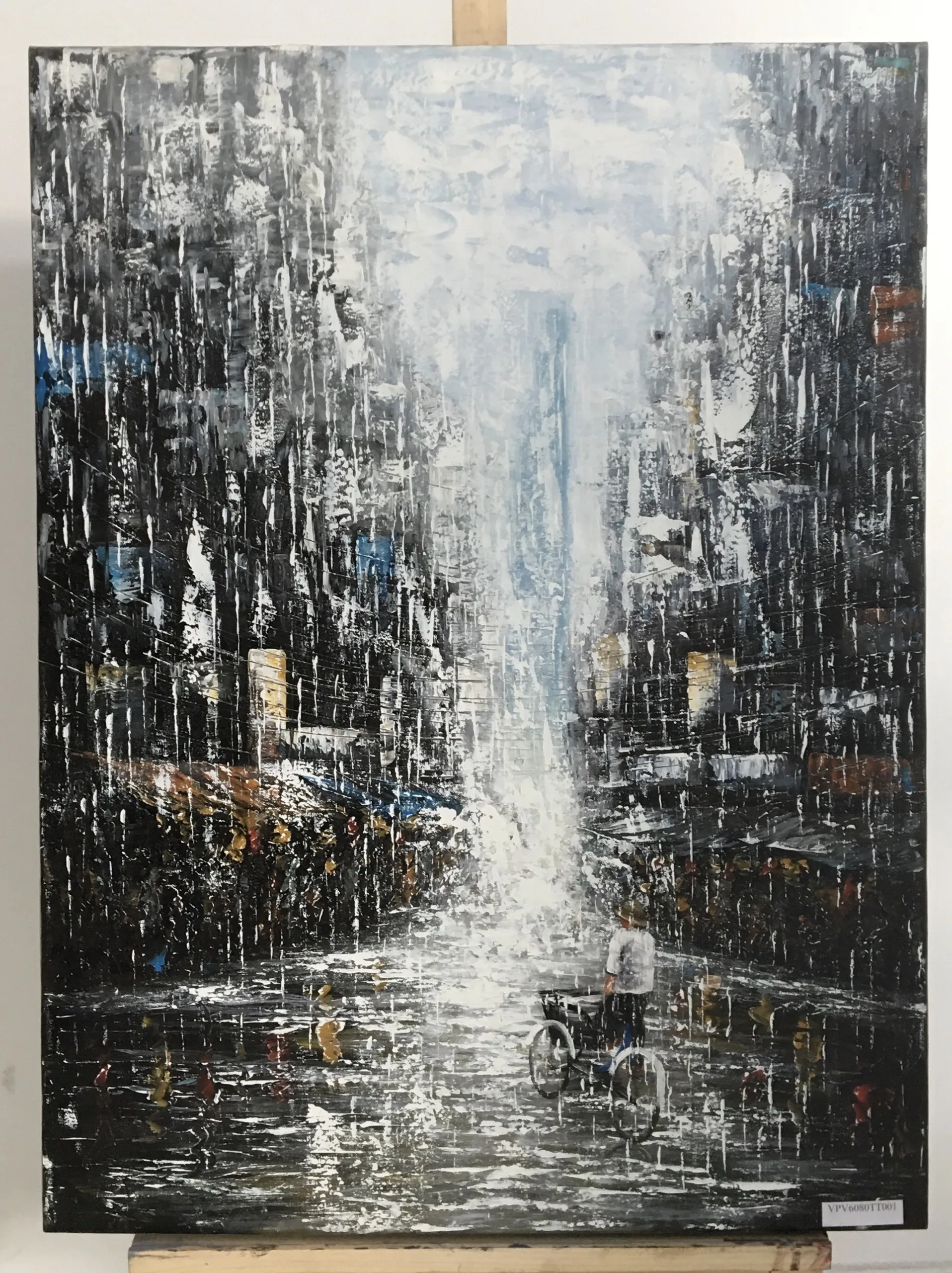 Vinpi Custom Abstract Sad Rain in City Canvas Oil Painting for Home Office Hotel Cafe Decor Handpainted & Printed Application