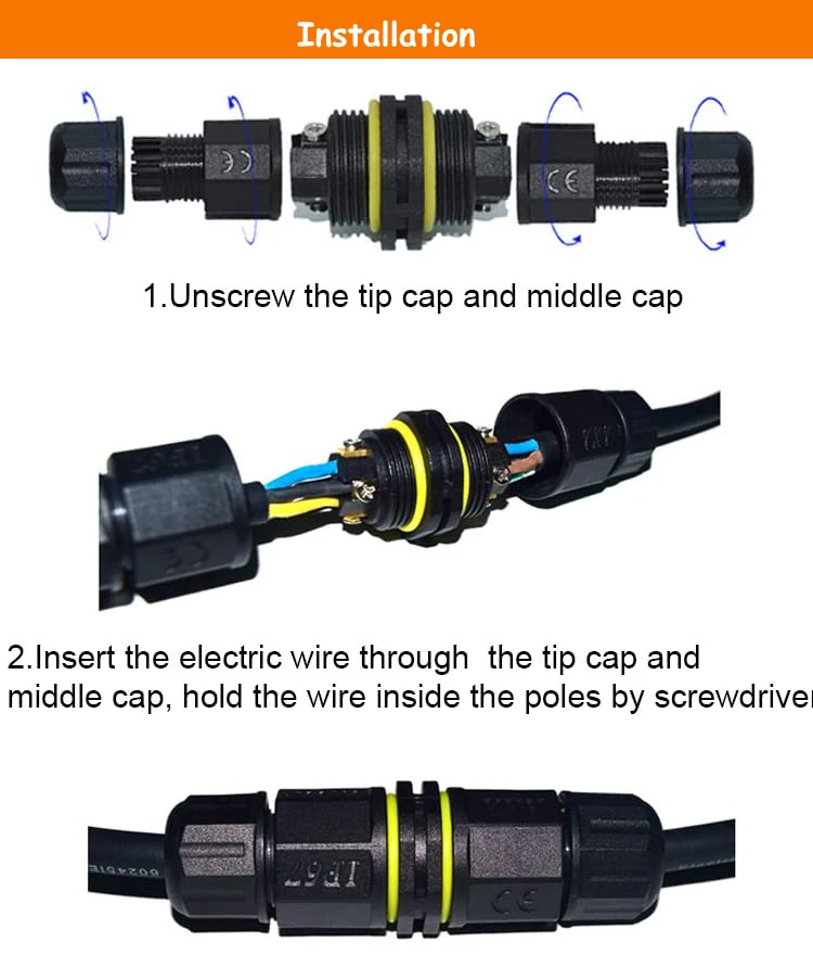 Landscape Lighting Waterproof Junction Box Outdoor Cable Connector IP68 2 Pin 3 Pin