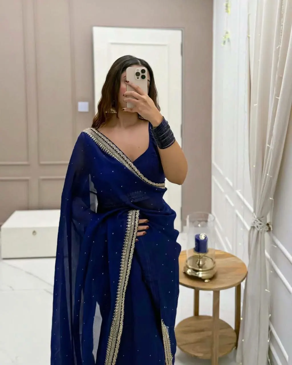 Classy& Pretty Look Hit Design Fashion Multi Stone& Mirror Work Bright Color Lace Border Saree& Blouse