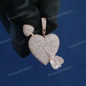 Luxury Sterling Silver Rose Gold Plated Pave Set Heart Arrow Pendant Iced Moissanite Unique Custom Unisex Hip Hop Casual Charm