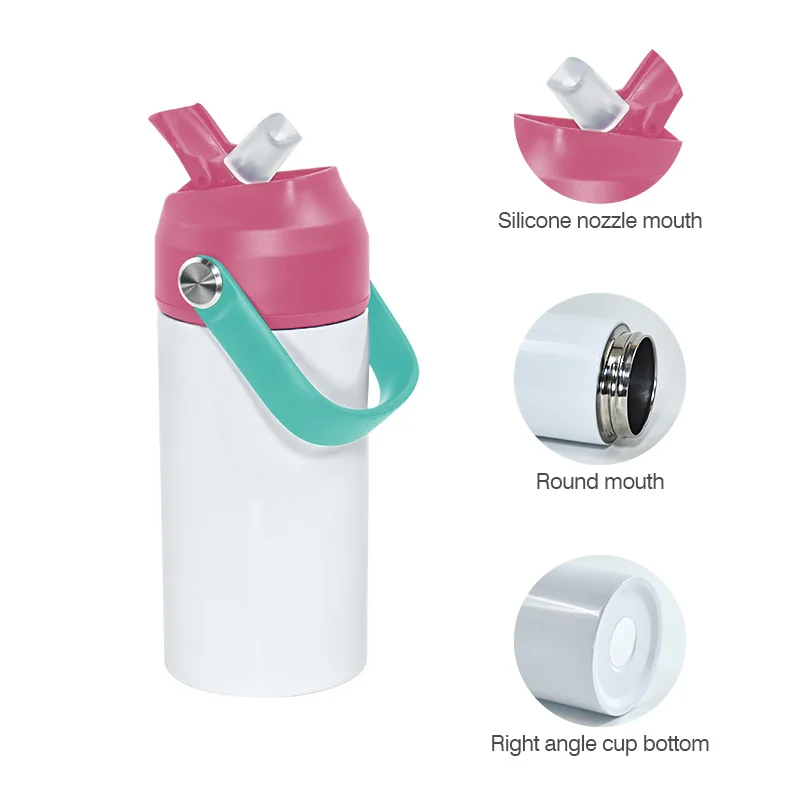 New Arrival 12oz 304 Stainless Steel Double Wall Leak-Proof BPA Free Sublimation Blank Tumbler Flip Top Kid Vacuum Flask Handle