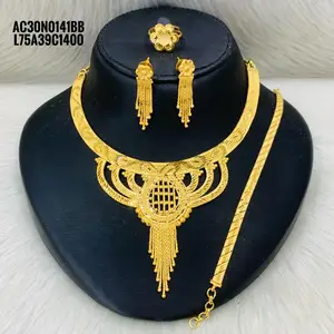 Italian Inspired Vintage Fashion 24K Gold Plated Copper Necklace Earring Set Directly Shipped USA France Spain Turkey Comoros