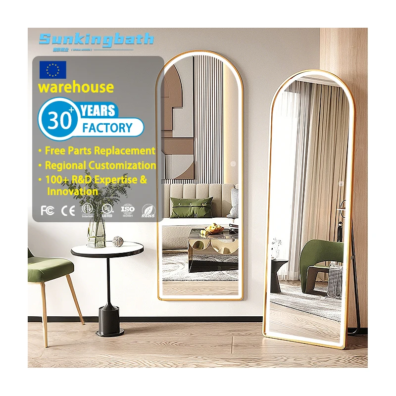 Luxury Arched Baroque LED Full-Length Mirror Floor Dressing Mirror for Home Decor Living Room Bedroom Bathroom