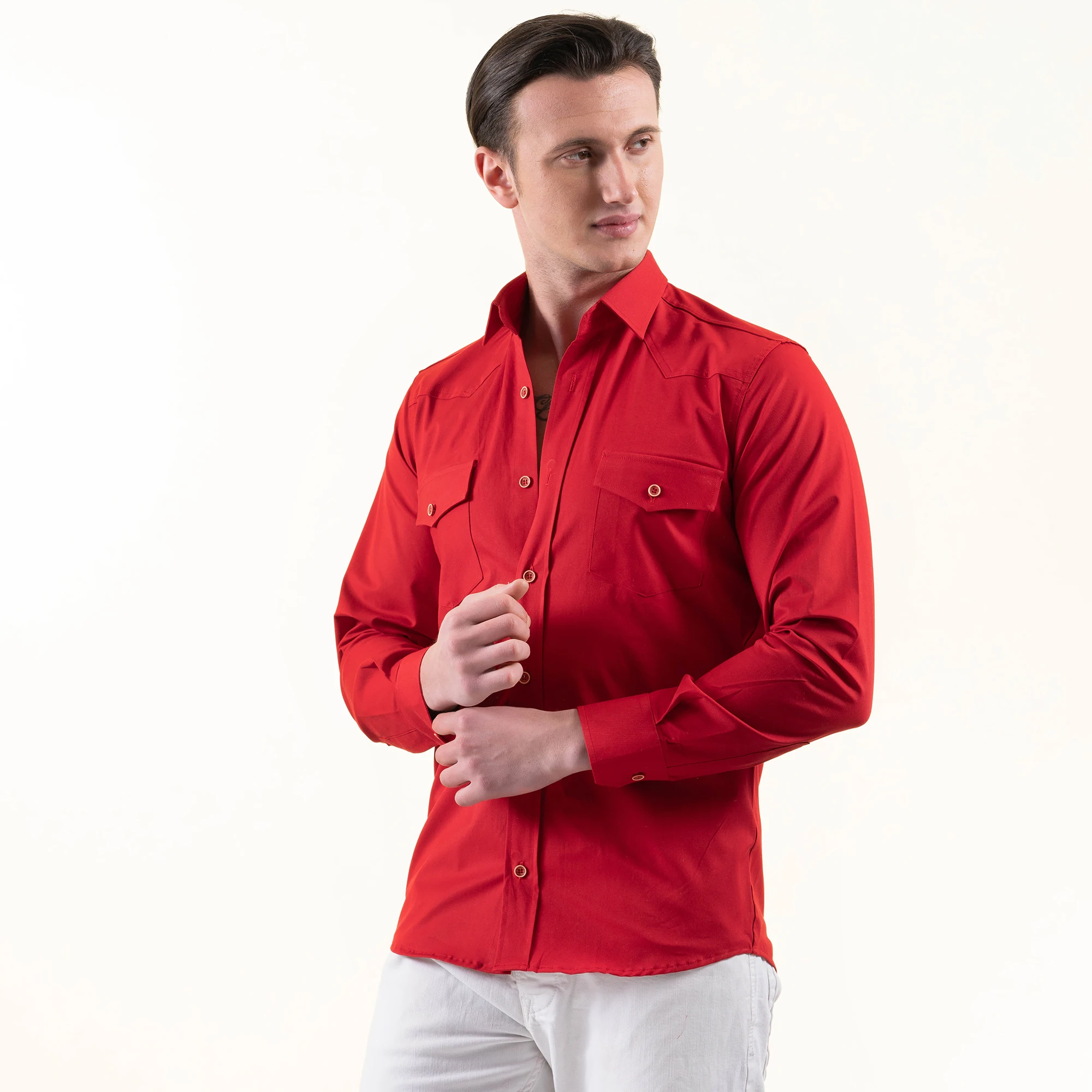 Blue Jeans Couleur 100% Coton Chemise Safari à Double Poche pour