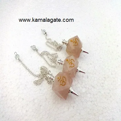 Assorted Natural Agate Hexagon Om Symbol Gemstone Pendulum Engraved Handmade Reiki Healing Craft From Gujarat KAMALAGATE.COM