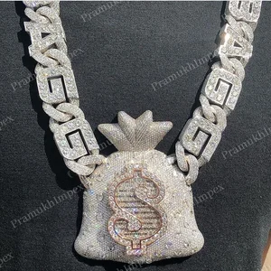 925 Sterling Silver Full Ice Out 18K Gold Plated Necklace Customized Two Tone Claw Setting Moissanite Hip Hop Pendant for Rapper