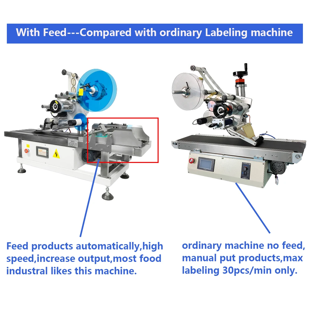 High-Speed 100-200 Card Tag Pouch Mylar Bag Doypack Desktop Label Applicator Auto Feeder Custom Flat Metal Glass Labeler Machine