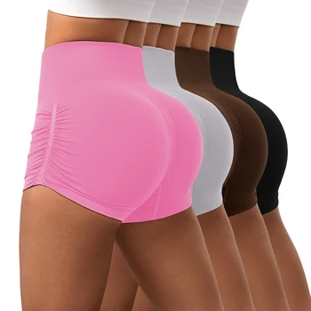 Custom Women Seamless Sportswear Side Wrinkling Shorts Gym Sports Fitness Women's Sport Clothing Girl Honey Peach Shorts