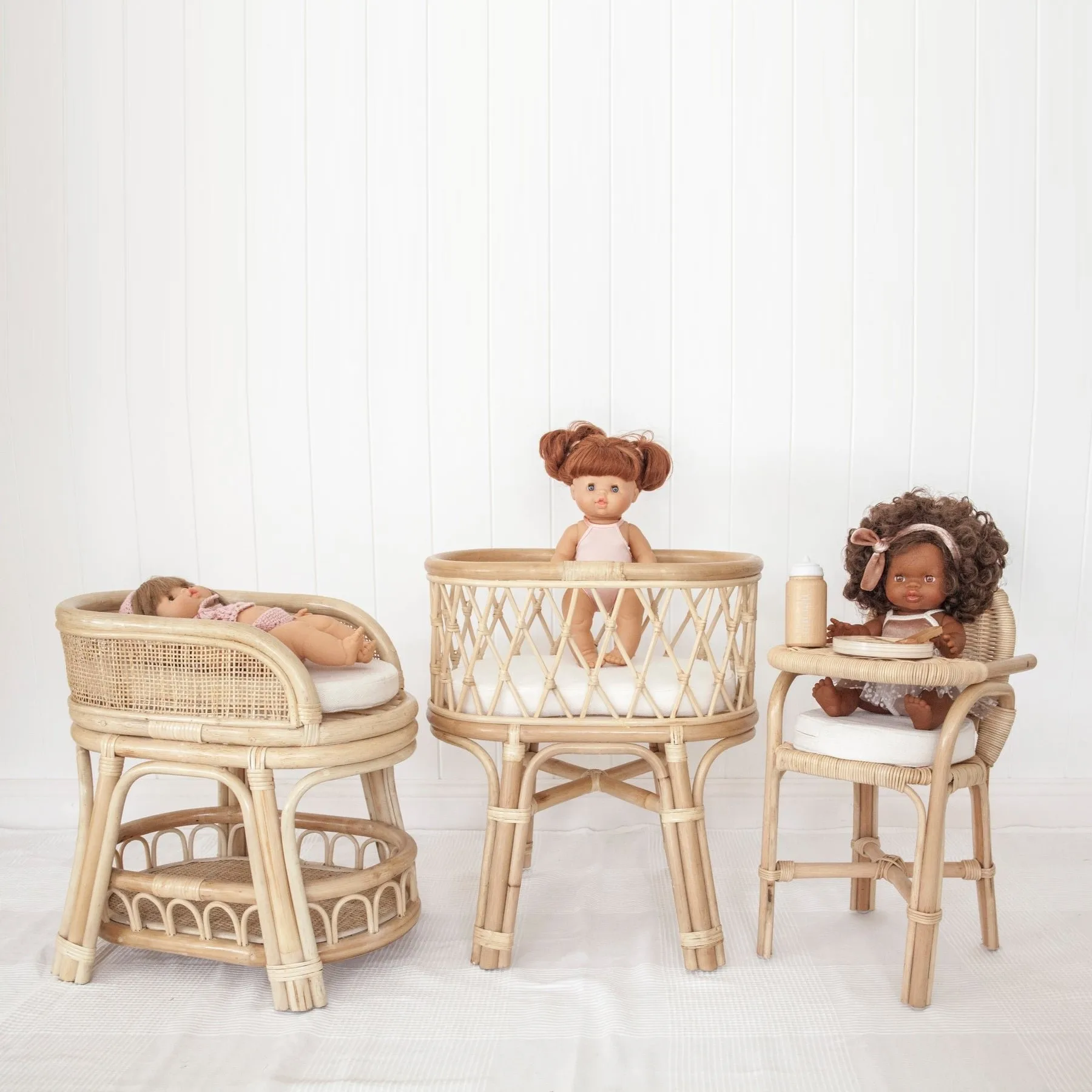 Children Pretend Toys Miniature Baby Doll Cribs Set Cradle Crib