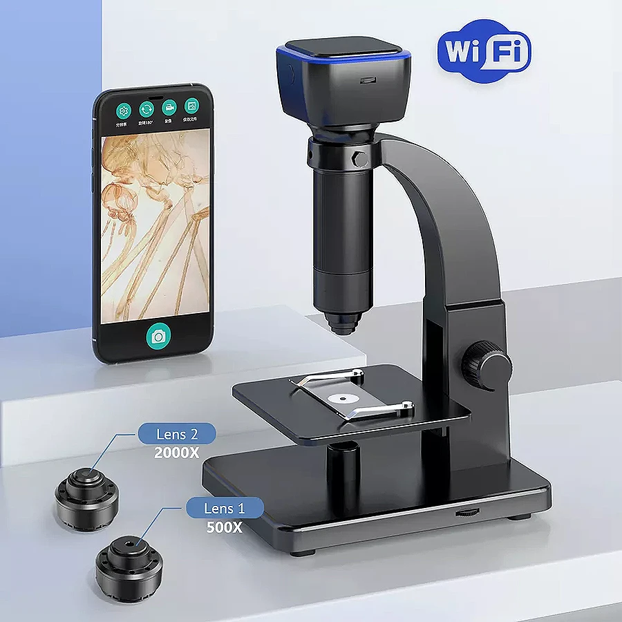 WIFI Digitale Microscoop, Dubbele Lens 500X 2000X