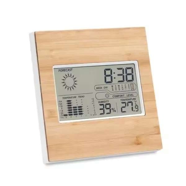 Popular New Natural Bamboo Weather Station Eco-friendly Multi-functional LCD Digital Calendar Alarm Clock