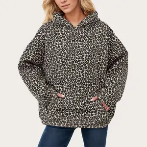 Custom Embroidered Leopard Print Women's Oversized Hoodie with Animal Pattern Winter/Autumn Trendy Streetwear Sweatshirt