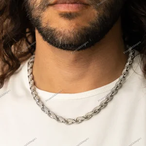 10mm Iced Out Cuban Chain Sterling Silver Moissanite Hip Hop 24 Inch White Gold Plated Men's Jewelry From India