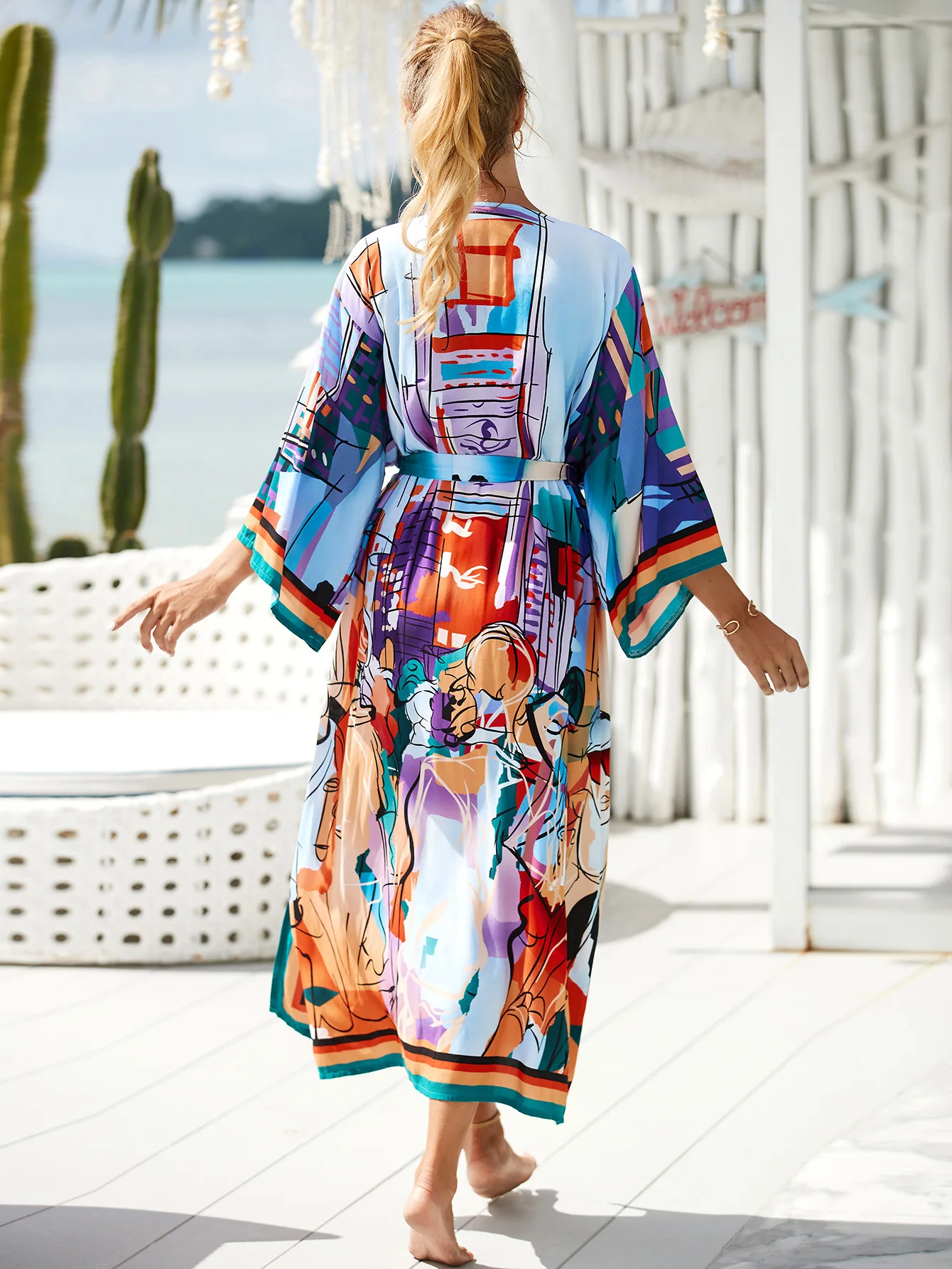 Multi Beautiful Fancy Floral Tie Dye Beach Holiday Wear Rayon Kimono ...